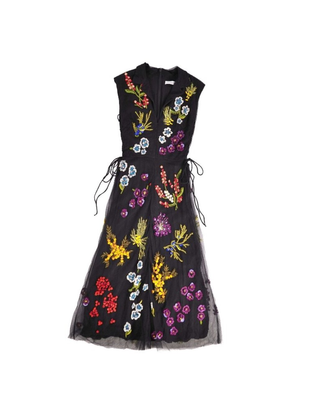 Dior Dress Sleeveless Sheer Tulle Embroidery Top Nylon Black US 4